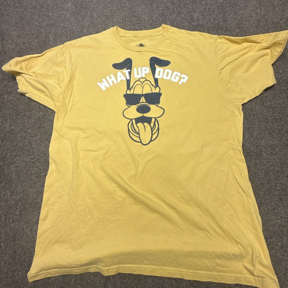 Vintage Disney Pluto “What Up Dog?” Yellow T-Shirt XL Graphic Cartoon Tee